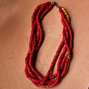 4 strand artisan made red bead necklace